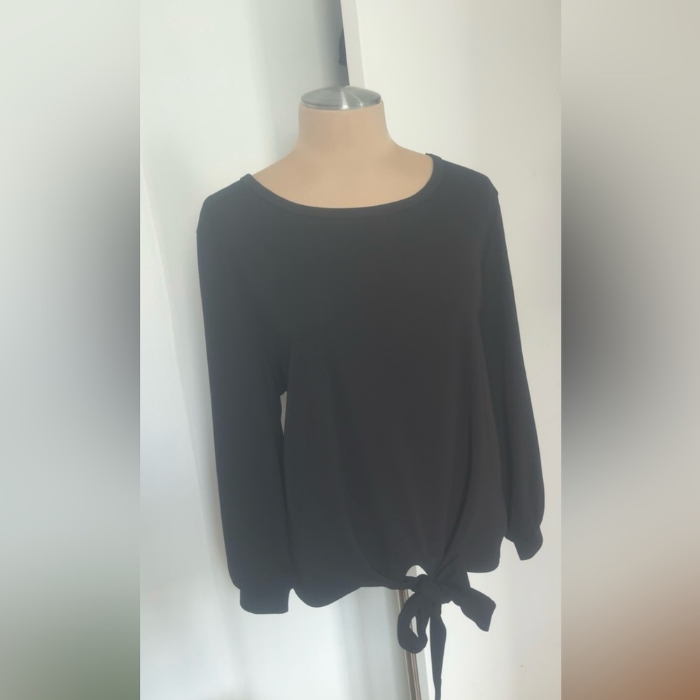 Karl Lagerfeld Black 3/4 Sleeve Tie-Front Blouse